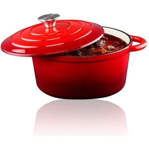 alpina Braadpan Gietijzer met Deksel - Bakpan ⌀ 24 cm - Alle Warmtebronnen - Rood