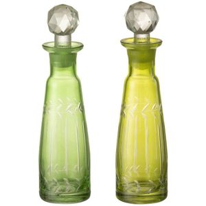 J-Line karaf Bladeren - glas - groen - medium - 2 stuks
