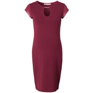 Queen Mum - Jurk - Donker Rood - Leather Look Mouwen