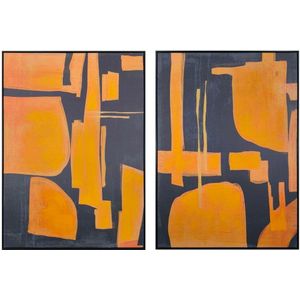 ESPRIT - Abstract Stads Schilderij - Blauw - Oranje - Polyestyreen - Canvas - 2 Stuks
