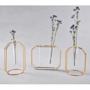Geometric Glass & Metal Test tube Planter Vases (Set of 3)