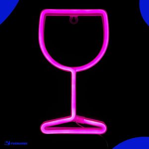 Neon Lamp - Wijnglas Roze - Incl. 3 Batterijen - 25 x 14 cm