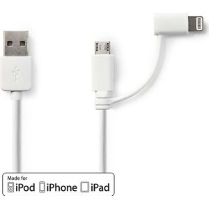 2-in-1 Sync and Charge-Kabel | USB-A Male - Micro-B Male / Apple Lightning 8-Pins Male | 1,0 m | Wit