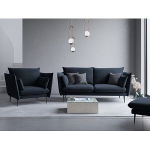 Micadoni  Fluwelen fauteuil "Agate"  1 zits - Donkerblauw / Zwart