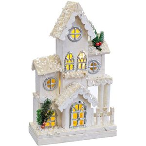 Kerstversiering Wit Hout Huis 24 x 11 x 39 cm