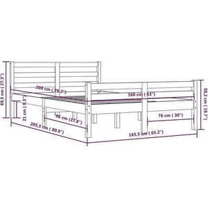 VidaXL Bedframe Massief Hout Grijs 160x200 cm