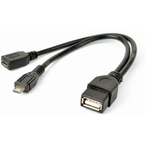 USB OTG-kabel, micro USB + voeding, 15 cm