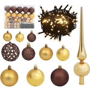 61-delige Kerstballenset met piek en 150 LED&#39;s goud en brons
