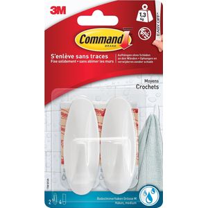 Command decohaak, medium, draagvermogen 1,4 kg, wit, waterbestendig, blister van 2 stuks