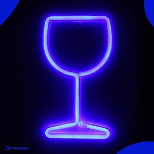 Neon Lamp - Wijnglas Blauw - Incl. 3 Batterijen - 25 x 14 cm