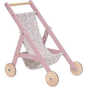 Little Dutch - Houten Poppenbuggy - Rubberen wielen Soft Flowers - Roze