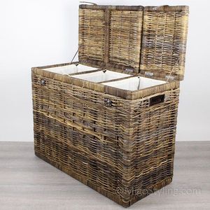 MigoStyling - Wasmand - 3 vakken - Brown - Met deksel - 85 x 40 x H65 - Riet - Rotan - Duurzaam