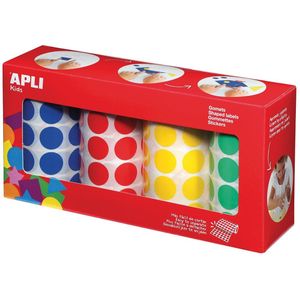 Apli Kids stickers XL cirkels, diameter 20 mm, doos met 4 rollen in 4 kleuren