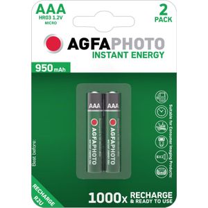 Agfaphoto Oplaadbare Batterij NiMH, Micro, AAA, HR03, 1.2V/950mAh Instant Energy, Voorgeladen, Retai