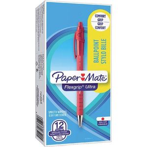 12x Paper Mate Flexgrip Ultra balpen rood medium