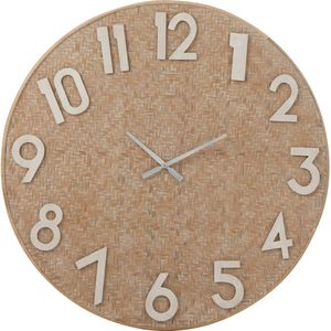 J-Line Riet Rond klok - hout - naturel/wit - large - Ø 91.5 cm - woonaccessoires