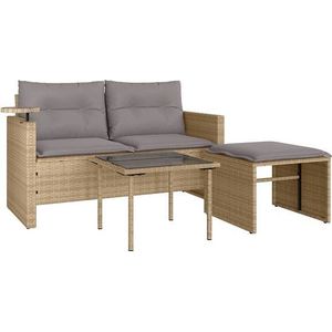 vidaXL - 3-delige - Loungeset - met - kussens - poly - rattan - beige