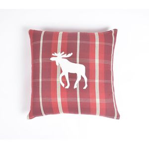 Checkered Christmas Cotton Cushion Cover, 16 x 16 inches