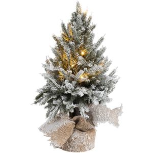J-Line Kerstboom+Led+Pot Jute Plastiek Besneeuwd Groen Small