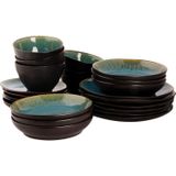 Palmer Serviesset Lotus Stoneware 6-persoons 24-delig Zwart Turquoise