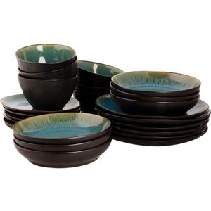 Palmer Serviesset Lotus Stoneware 6-persoons 24-delig Zwart Turquoise