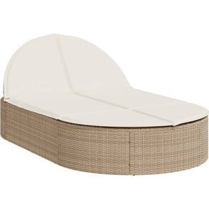 vidaXL - Ligbed - 2-persoons - met - kussens - poly - rattan - beige