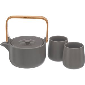 Atmosphera theepot met 2 kopjes taupe - 50 cl - Klein theepotje - Keramiek taupe