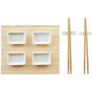 Sushi-set DKD Home Decor Metaal Bamboe Wit Natuurlijk Orientaals 30 x 40 cm 28 x 22 x 2,5 cm (9 O...