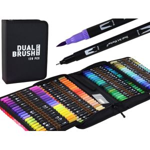 Dubbelzijdige brush pennen set - 120 kleuren - Etui - 21x15x4cm