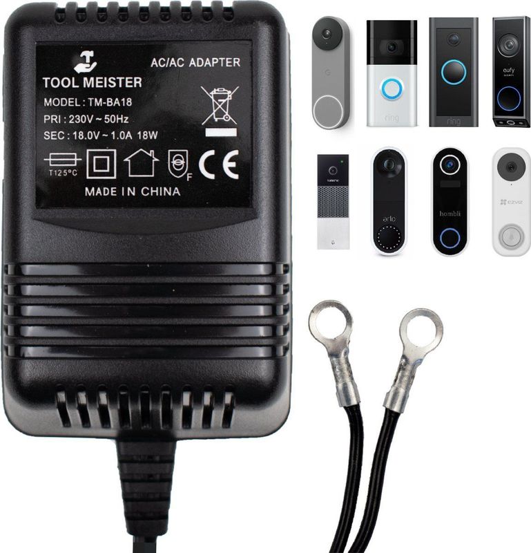 Tool Meister - BA18 - Adapter voor Smart Deurbel - Beltransformator - 5 Meter Kabel - AC/AC - 18V - 1A
