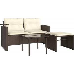 vidaXL - 3-delige - Loungeset - met - kussens - poly - rattan - bruin