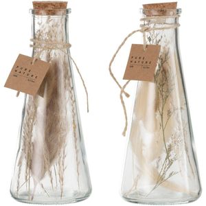 J-Line Fles Met Gedroogde Bloemen Glas Naturel Medium Assortiment Van 2