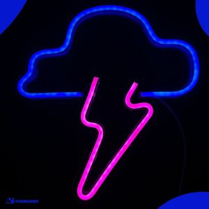 Neon Lamp - Wolk Bliksem Blauw / Roze - Incl. Ophanghaakjes - Neon Sign - 33 x 31 cm