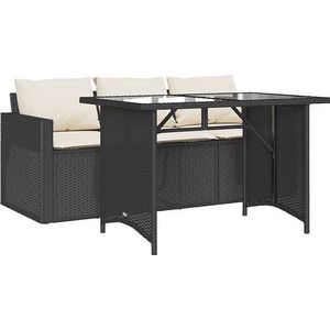 vidaXL - 2-delige - Tuinset - met - kussens - poly - rattan - zwart