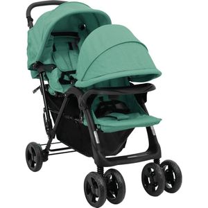 VidaXL Tweelingkinderwagen tandem staal groen