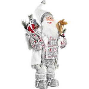 Kerstversiering DKD Home Decor Kerstman Rood Grijs Hout Polyester Wit PVC (32 x 20 x 64 cm)