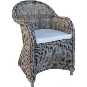 Decomeubel Rotan Tuinstoel Kubu Grey - Met Wit Kussen - Landelijk Stijl - 1 Stoelen