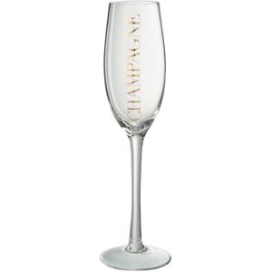 J-Line champagneglas met opschrift - glas - goud - 6 stuks