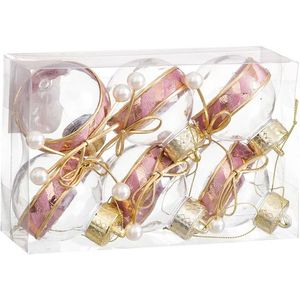 Kerstballen Roze Transparant Gouden Plastic Weefsel Lasso 6 x 6 x 6 cm (6 Stuks)