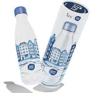 IZY Drinkfles - Delfts Blauw - Grachtenpand - Waterfles - Thermosbeker - RVS - 12 uur warm - 500 ml