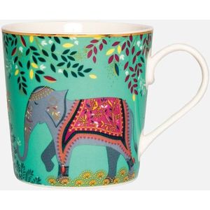 Sara Miller London - India Mug Light Jade - Mok - Groen - Elephant - Olifant - Ø 9,8 cm, H 10,6 cm, 0,34 l