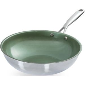 Just Vegan, Ceravegan RVS ECO wokpan - 28cm, 100% vegan, plantaardige anti-aanbaklaag - avocado-olie - duurzame wok