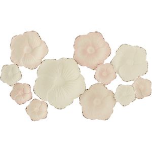 J-Line wanddecoratie Bloemen - metaal - roze/wit