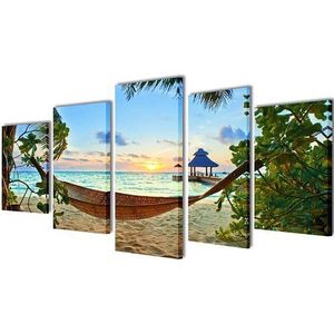 vidaXL-Canvas-muurdruk-set-zandstrand-met-hangmat-200-x-100-cm