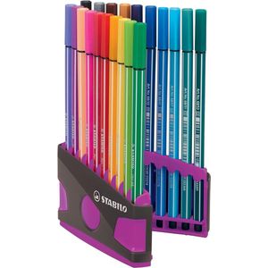 STABILO Pen 68 brush, ColorParade, lila-grijze doos, 20 stuks in geassorteerde kleuren