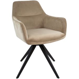Kick - Tom - Eetkamerstoel - Champagne - Velvetstof - Zwart Metalen Onderstel