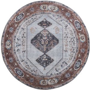 Veer Carpets Vloerkleed Karaca Antraciet/Brown 09 Rond ø120 cm