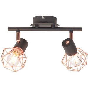 Plafondlamp met 2 spotlights E14 zwart en koper