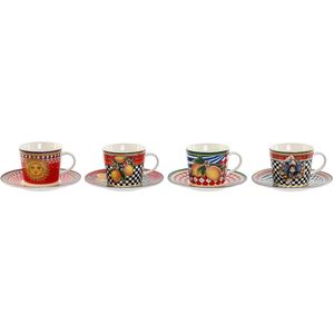 ESPRIT - Set van Kopjes met Schotel - Geel Rood - Porselein - 4 Stuks