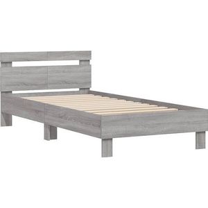 vidaXL - Bedframe - met - hoofdeinde - bewerkt - hout - grijs - sonoma - 100x200 - cm